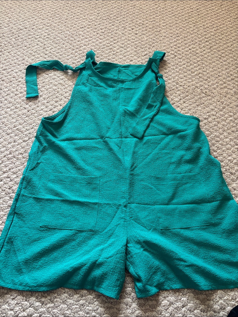 Juniors Teal Tie-Shoulder One-Piece Romper
